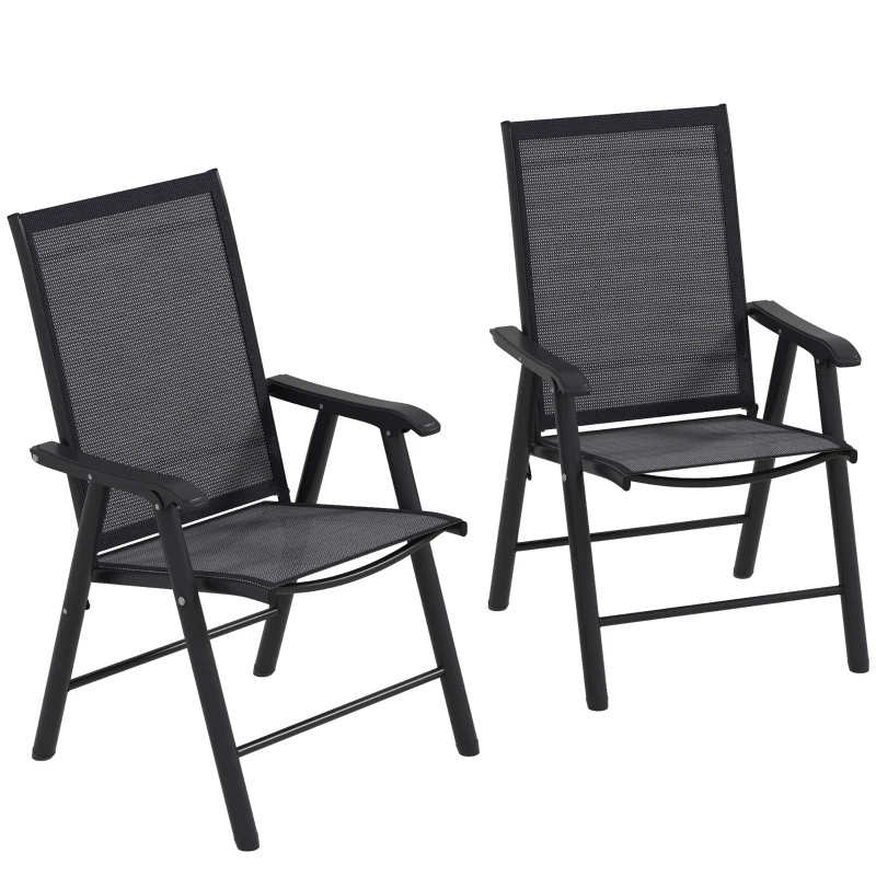 Best Set of 2 Foldable Metal Garden Chairs Outdoor Patio Park Dining Seat Yard Furniture Dark Grey