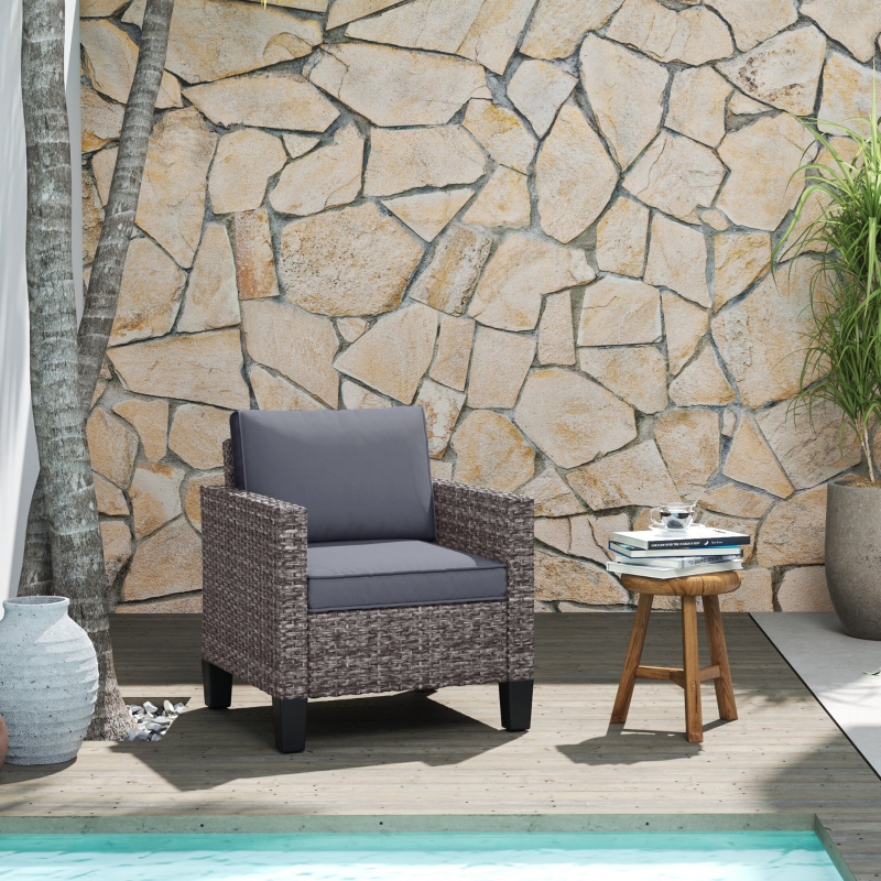Best Single Rattan Armchair, with Cushions - Mixed Grey - Image 10