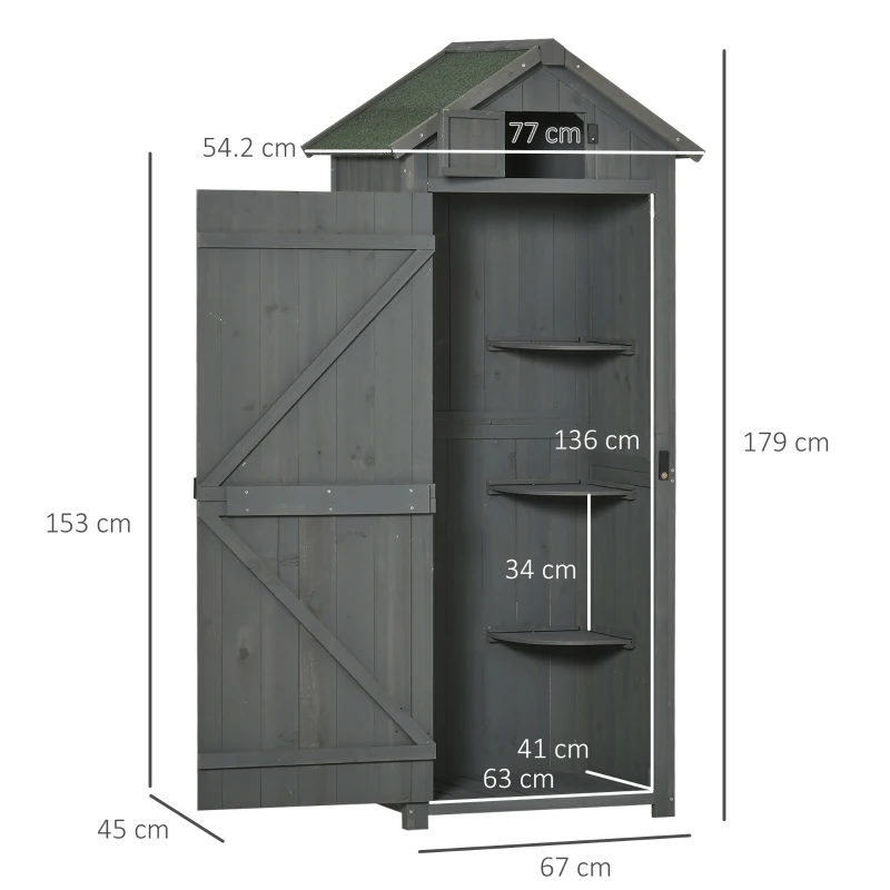 Best Wooden Garden Shed, Utility Outdoor Small Shed with Lockable Double Doors, Shelves and Roof Hatch, Grey - Image 3