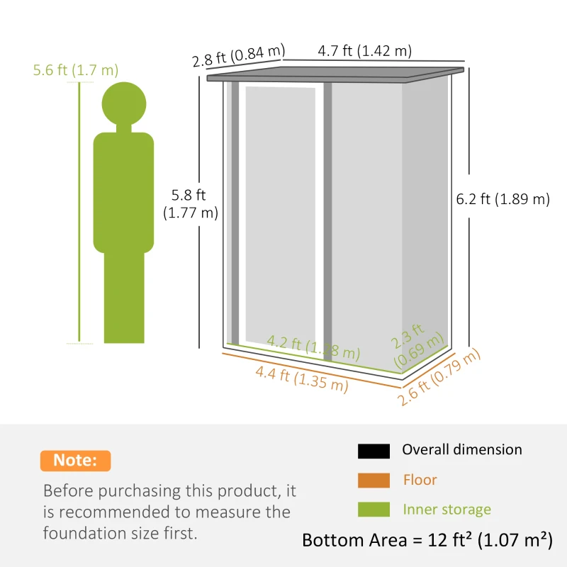 Best 5ft x 3ft Metal Garden Storage Shed, Outdoor Tool Shed with Sloped Roof, Lockable Door for Tools, Equipment, Brown - Image 3