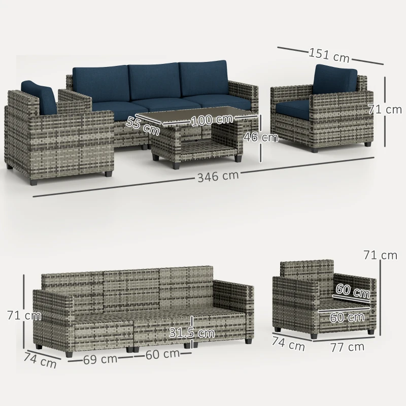 Best Six-Piece Modular Rattan Sofa Set - Navy Blue - Image 3