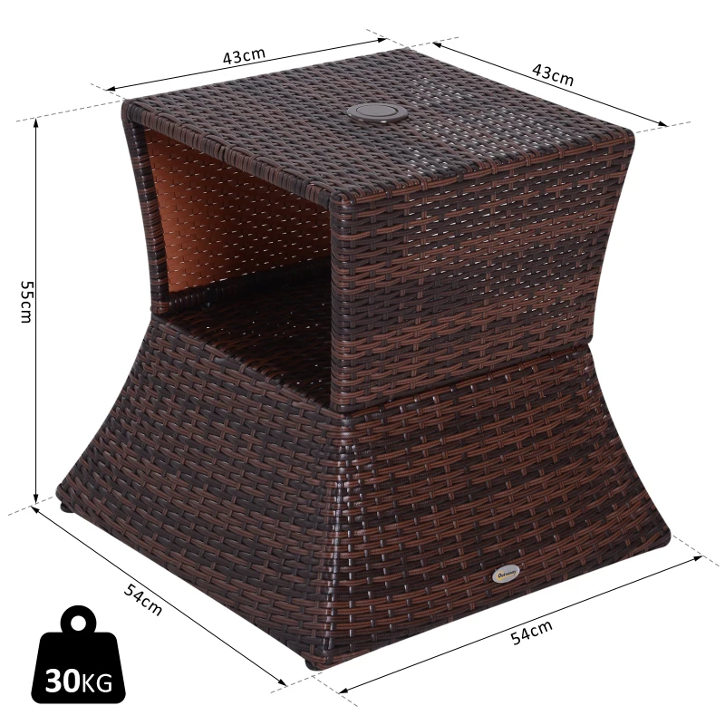 Best Rattan Outdoor Coffee Table, Wicker Garden Patio Bistro Side Table with Umbrella Hole and Storage Space for Balcony, Porch, Brown - Image 3
