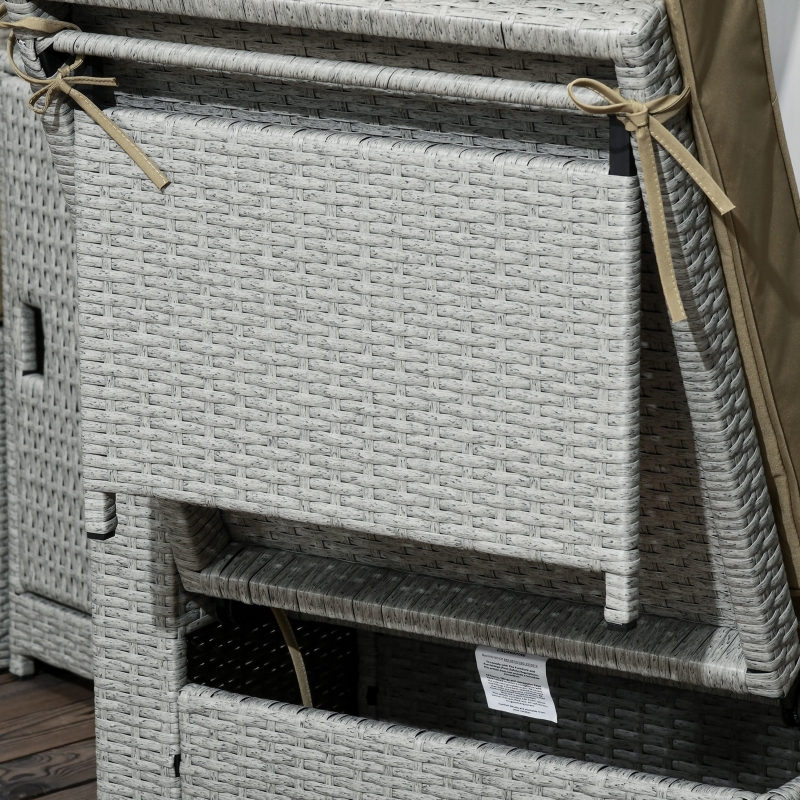 Best 5PC PE Rattan Sun Lounger, Outdoor Wicker 5-level Adjustable Recliner Sofa Bed with Storage Side Table and Footstools, for Patio, Garden, Poolside, Beige - Image 9