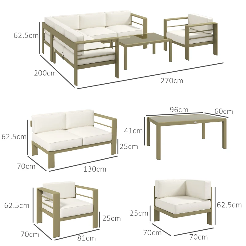 Best 5-Piece Garden Corner Sofa Set with Cushions, 6 Seater Aluminium Garden Furniture Set with Glass Top Coffee Table, Patio Sectional Conservatory Furniture for Patio & Terrace, Gold Tone - Image 3