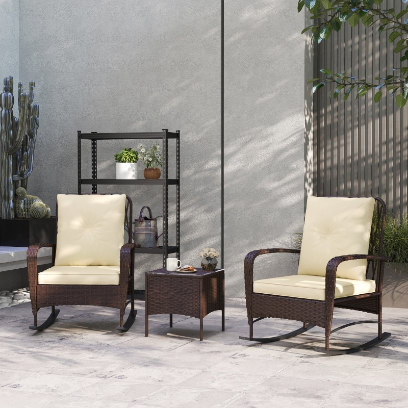 Best Three-Piece Rocking Chair Rattan Bistro Set - Brown - Image 10