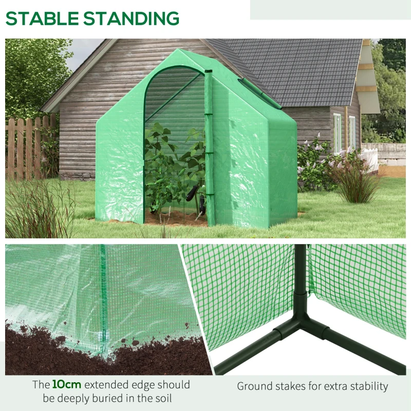 Best Walk In Mini Greenhouse Garden Outdoor Flower Planter Steel Frame w/ Zipped Door & Window, PE Cover, 180 x 100 x 168CM, Green - Image 6