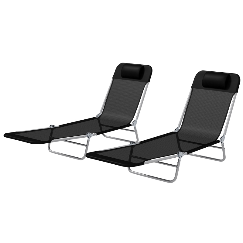 Best Set of Two Steel Frame Sun Loungers, with Reclining Backs - Black - Image 11