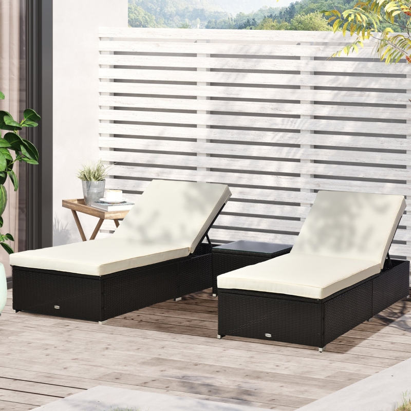 Best 2-Seater Rattan Lounger Set-Deep Coffee/Cream White - Image 11