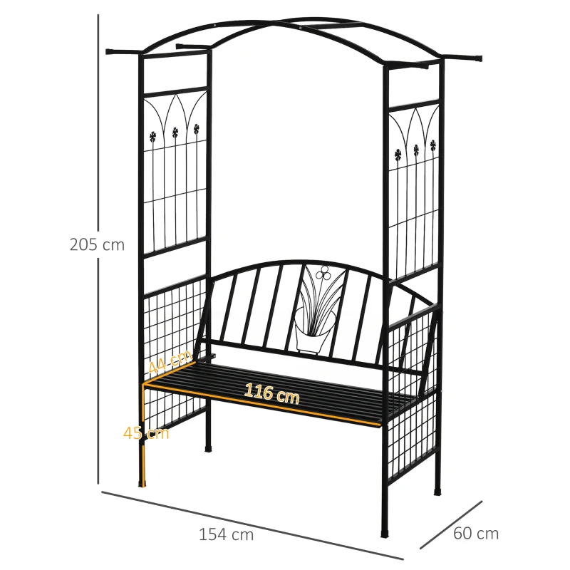 Best Steel Frame Outdoor Garden Arch w/ 2-Seater Bench Flower Climber Black - Image 3