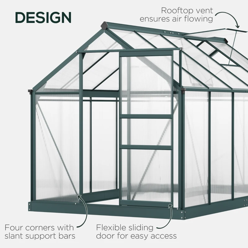 Best 6 x 10ft Polycarbonate Greenhouse, Large Walk-In Green House with Slide Door and Window, Garden Plants Grow House with Aluminium Frame and Foundation, Dark Green - Image 4