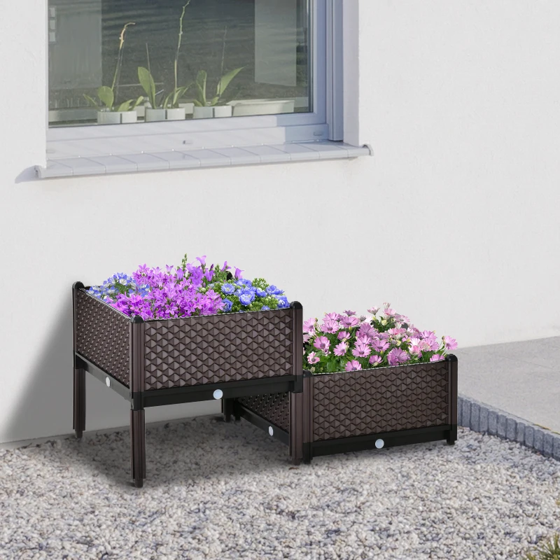 Best 50cm x 50cm x 46.5cm Set of 2 41L Plastic Raised Garden Bed, Planter Box, Flower Vegetables Planting Container with Self-Watering Design and Drainage Holes for Patio Balcony - Image 2