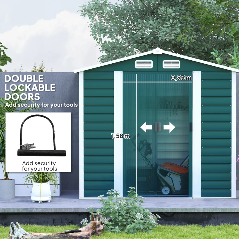 Best 7 x 4ft Garden Shed, Easy to Assemble, Upgraded Galvanised Steel Frame with Foundation Kit, Double Doors with Lock, Outdoor Metal Shed with Vents and Gloves, Garden Storage Shed, Green - Image 5