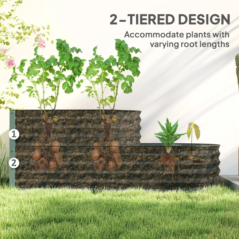 Best Two-Tier Galvanised Steel Garden Planter - Light Green - Image 4