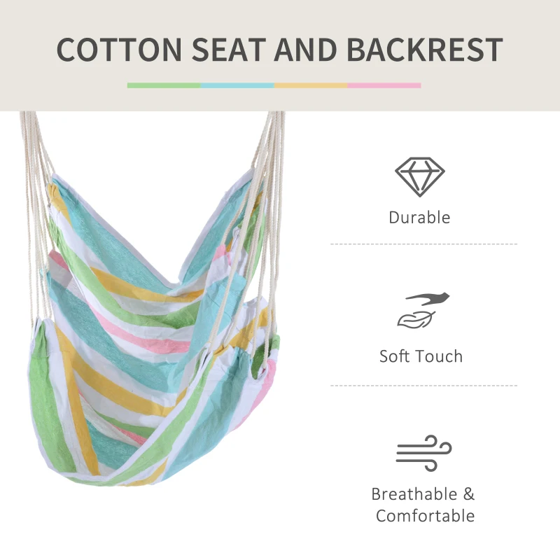 Best Outdoor Hanging Rope Chair with Cotton Rope, Garden Hammock Chair with Wooden Support Bar Cotton Cloth, Portable Garden Chair for Patio & Tree, Green - Image 5