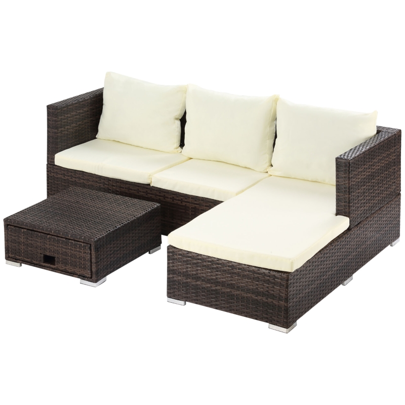 Best 3 Pieces Rattan Garden Furniture Sofa Set, 4 Seater Garden Corner Sofa with 5-Level Reclining Sun Lounger and Storage Coffee Table, Outdoor Furniture Conservatory Set with Cushions, Brown - Image 11