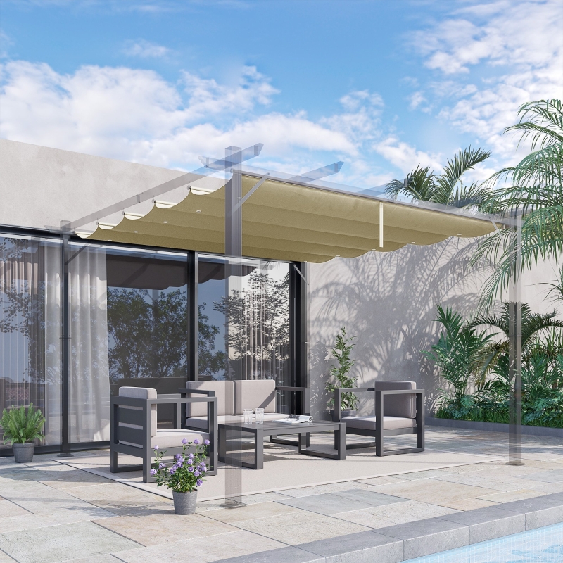 Best Retractable Pergola Shade Cover, Replacement Canopy Fabric for 3 x 3 (m) Pergola, Gazebo Retractable Roof, Beige - Image 10