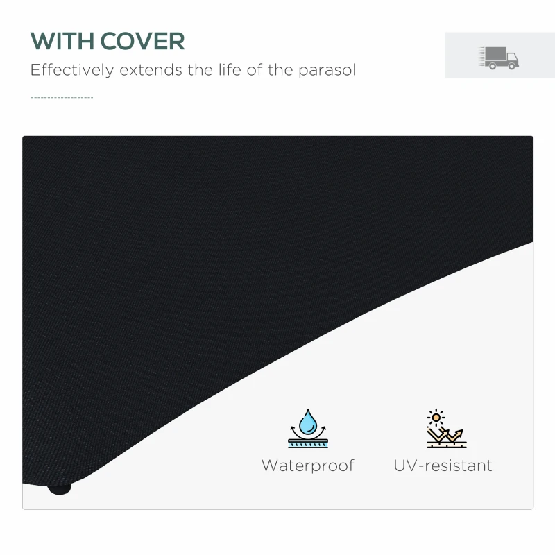 Best 3(m) Garden Parasol Cantilever Umbrella with Solar LED, Cross Base and Waterproof Cover, Black - Image 7