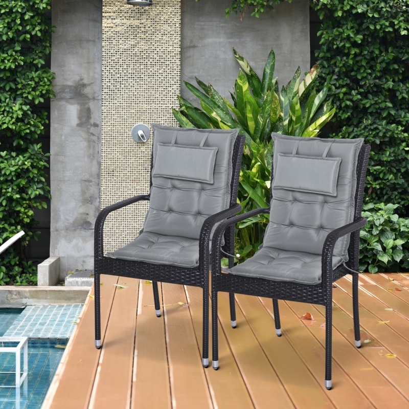 Best Set of 2 Outdoor Chair Cushions, High Back Padded Patio Chair with Pillow for Indoor and Outdoor Use, Dark Grey - Image 13