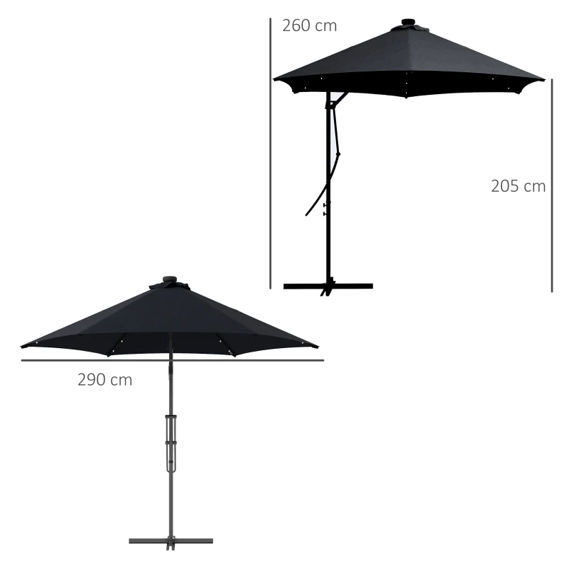 Best 3(m) Garden Parasol Cantilever Umbrella with Solar LED, Cross Base and Waterproof Cover, Black - Image 3