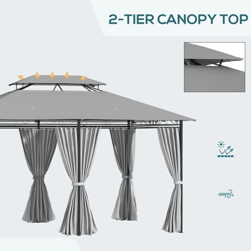 Best 4m x 3(m) Metal Gazebo Canopy Party Tent Garden Pavillion Patio Shelter Pavilion with Curtains Sidewalls, Dark Grey - Image 4