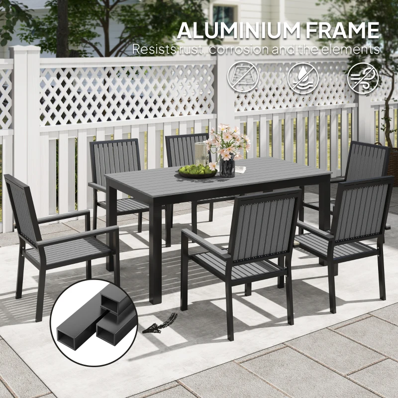 Best 6 Seater Garden Dining Set with Stackable Chairs, Aluminium Frame, Rectangular Plastic Top, Garden Furniture Set, Outdoor Dining Table and Chairs for Patio, Balcony, Poolside, Grey - Image 4