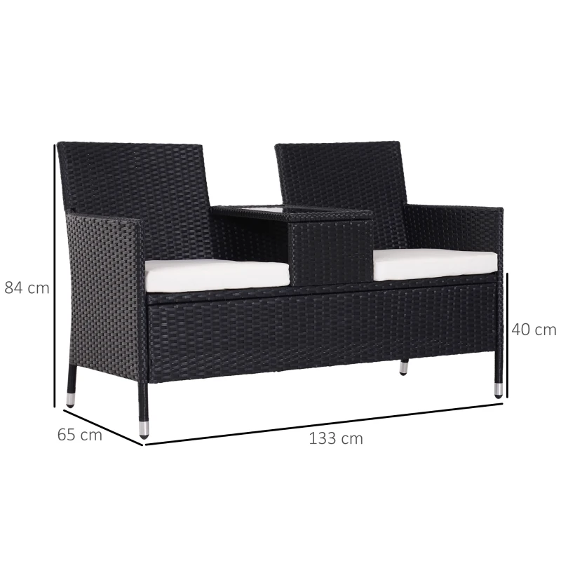 Best 2-Seater Rattan Chair Set W/Middle Tea Table-Black - Image 3