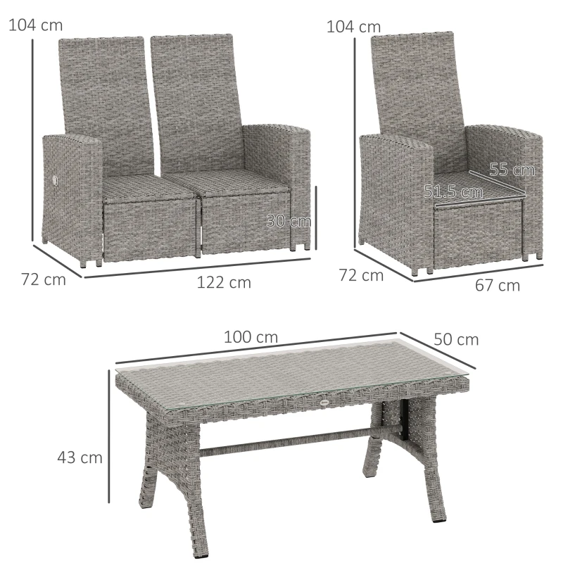 Best 4 Piece Rattan Garden Furniture Set Outdoor Sofa Sectional Set with Glass Top Table for Poolside, Navy Blue - Image 3