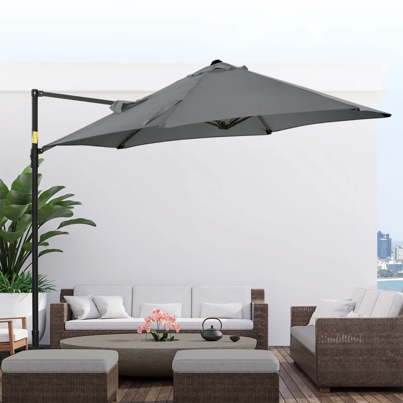 Best 2.5M Garden Cantilever Parasol, Offset Roma Patio Umbrella Hanging Sun Shade Canopy Shelter with 360° Rotation and Cross Base, Dark Grey - Image 7