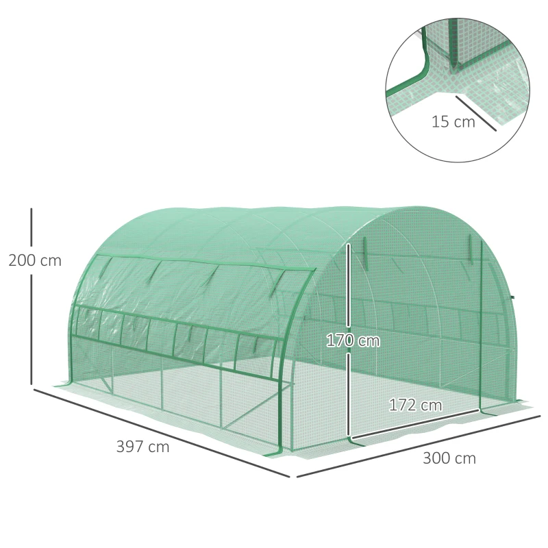 Best Polytunnel Greenhouse Walk-in Grow House Tent with Roll-up Sidewalls, Zipped Door and 8 Windows, 4x3x2m Green - Image 3