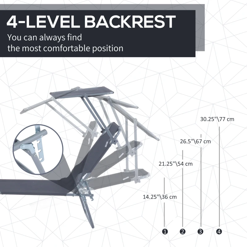 Best Outdoor Foldable Sun Lounger, 4 Level Adjustable Backrest Reclining Sun Lounger Chair with Angle Adjust Sun Shade Awning for Beach, Garden, Patio, Grey - Image 4