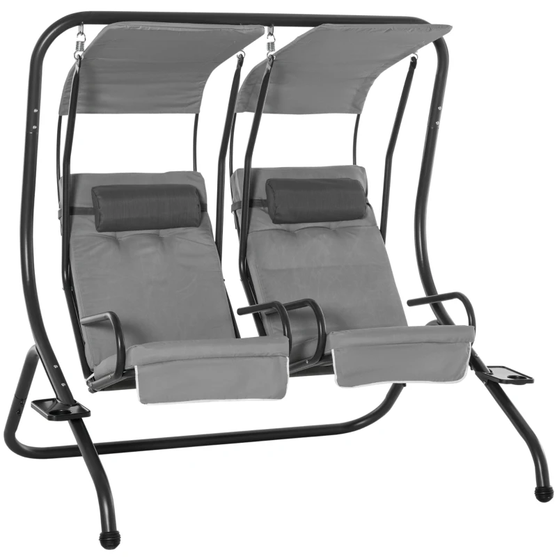 Best Canopy Swing 2 Separate Relax Chairs w/ Handrails and Removable Canopy Grey