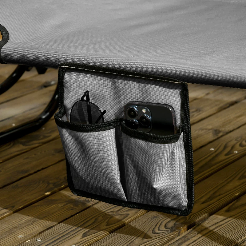 Best Set of Two Folding Sun Loungers, with Adjustable Backs and Sun Canopies - Grey - Image 8