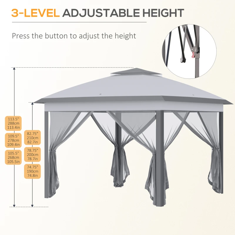 Best 3.3 x 3.3m Pop Up Gazebo, Double Roof Foldable Canopy Tent with Zipped Mesh Sidewalls, Height Adjustable and Carrying Bag, Event Tent for Patio Garden, Grey - Image 6