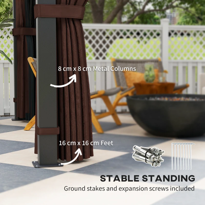 Best 3 x 3(m) Hardtop Gazebo Canopy with 7mm Double Polycarbonate Roof, Garden Gazebo Permanent Pavilion with Mosquito Netting and Curtains for Patio, Deck, Brown - Image 5