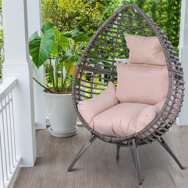 Best Garden Egg Chair, Teardrop Outdoor PE Rattan Chair with Full-body Soft Padded Cushion, Grey - Image 9