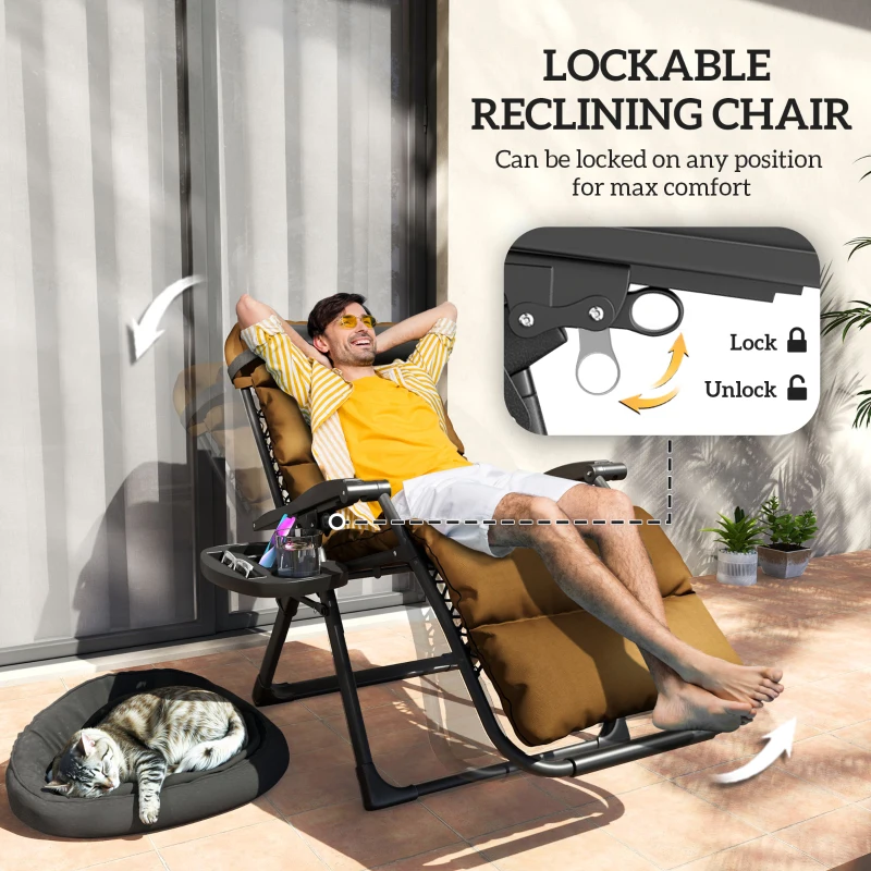 Best Set of Two Reclining Sun Loungers, with Cushion - Brown - Image 4