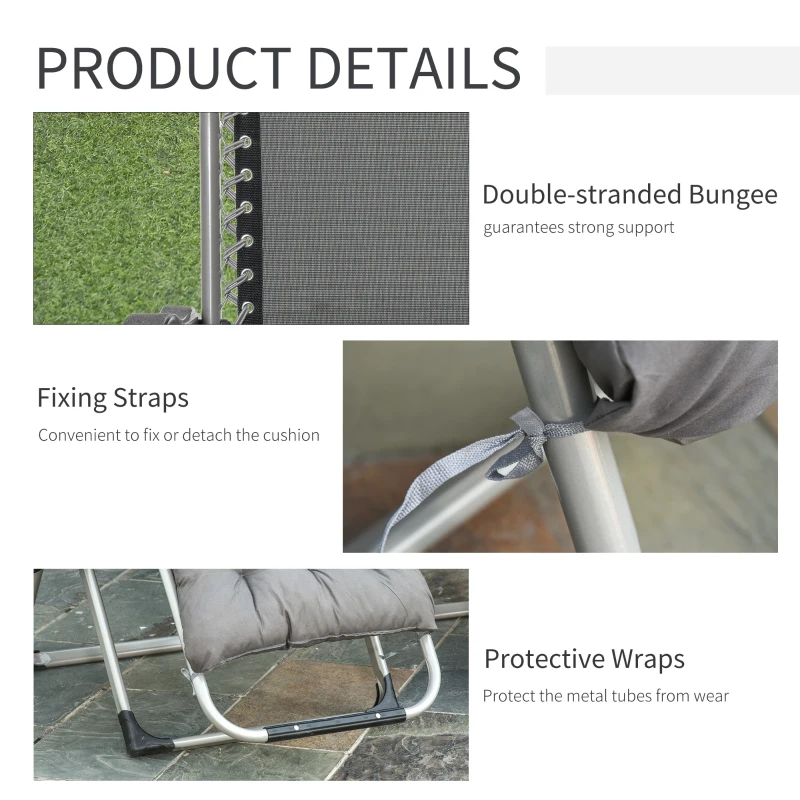 Best 2pc Reclining Zero Gravity Sun Loungers ,Folding Chaise Lounge Chair with Cushions, Dark Grey - Image 5