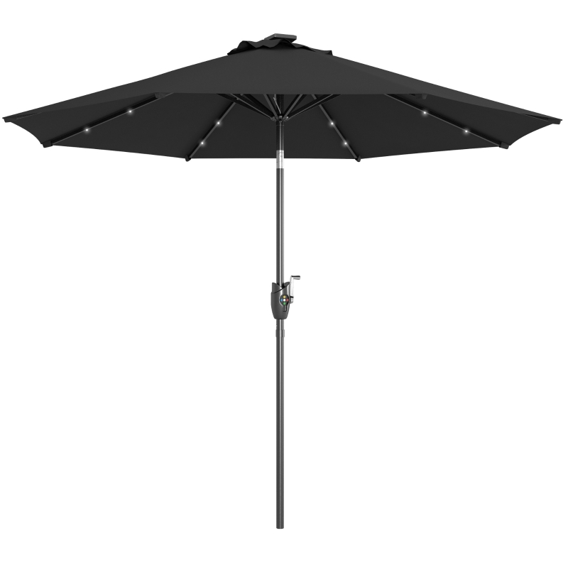 Best Φ2.7m Garden Parasol Solar Outdoor Tilt Sun Umbrella Patio Sun Shade w/ 24 LED Light, Hand Crank and 8 Ribs, Black - Image 11