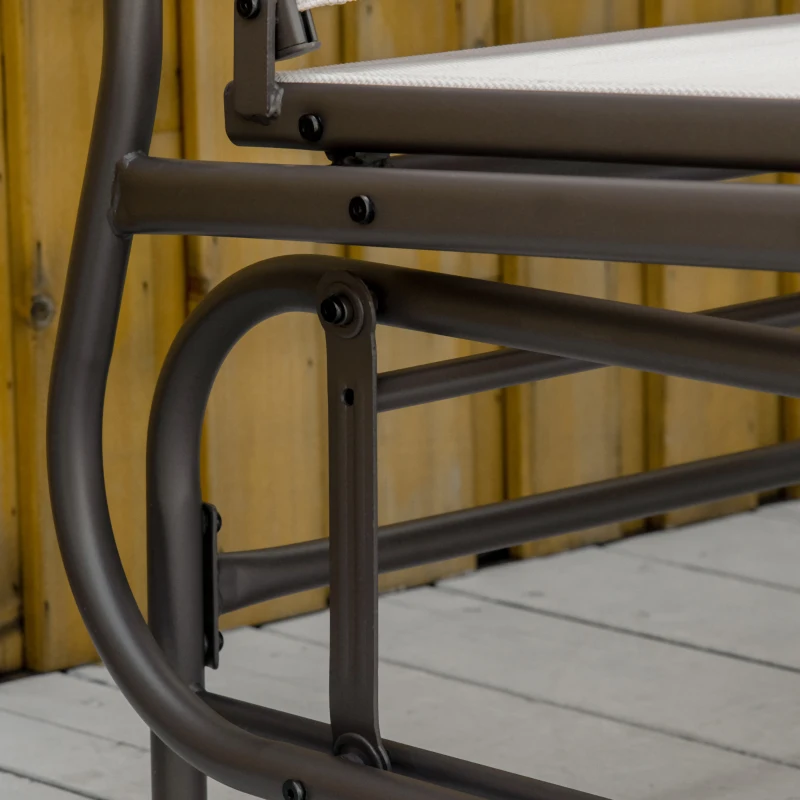 Best 2 Seats Garden Glider Bench, Metal Frame Loveseat with Glass Top Centre Table, Porch Rocking Glider for 2 Person, for Deck, Patio, Brown/ Khaki - Image 7