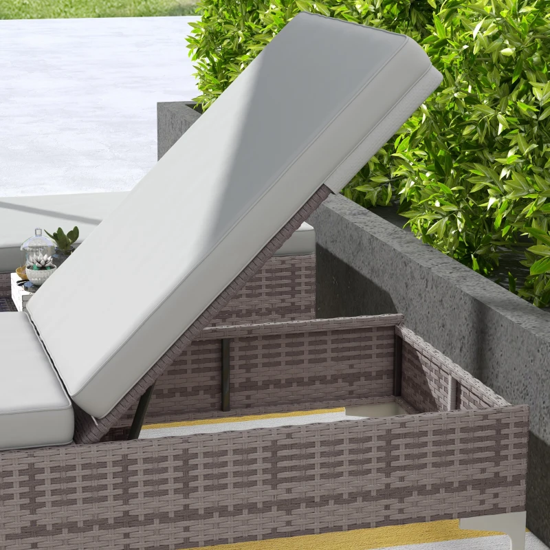 Best Outdoor PE Rattan Sun Lounger Set of 2, Multi-position Backrest Adjustable Single Recliner Sunbed Daybed with Removeable & Washable Cushion, for Patio, Garden, Light Grey - Image 8