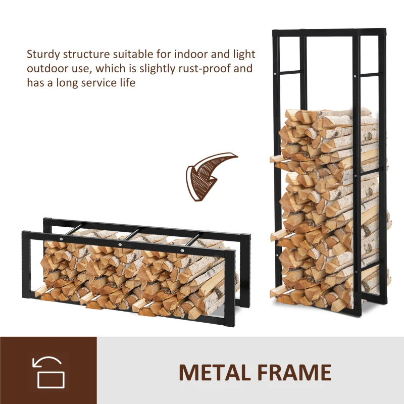 Best Metal Firewood Log Holder Tall Firewood Rack Indoor Outdoor Fireplace Wood Storage Shelf, Black, 60Wx25Dx150Hcm - Image 6