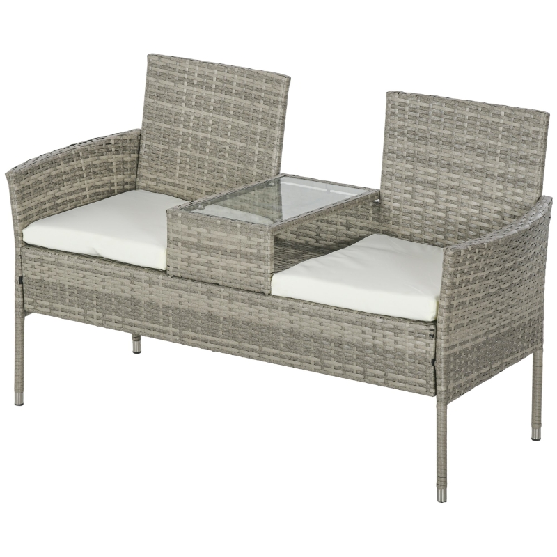Best Two-Seat Rattan Chair, with Middle Table - Grey - Image 11