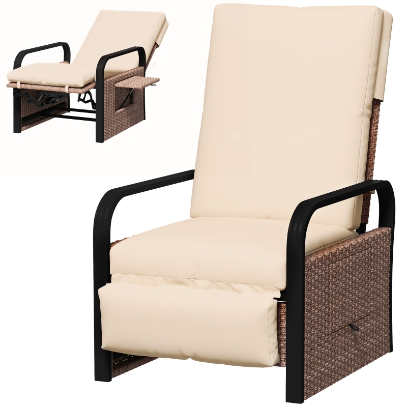 Best 140° Reclining Rattan Armchair - Brown/Khaki - Image 11