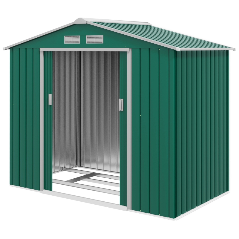 Best 7 x 4ft Metal Garden Shed, Outdoor Storage Tool House with Ventilation Slots, Foundation Kit and Lockable Double Doors, Green - Image 12