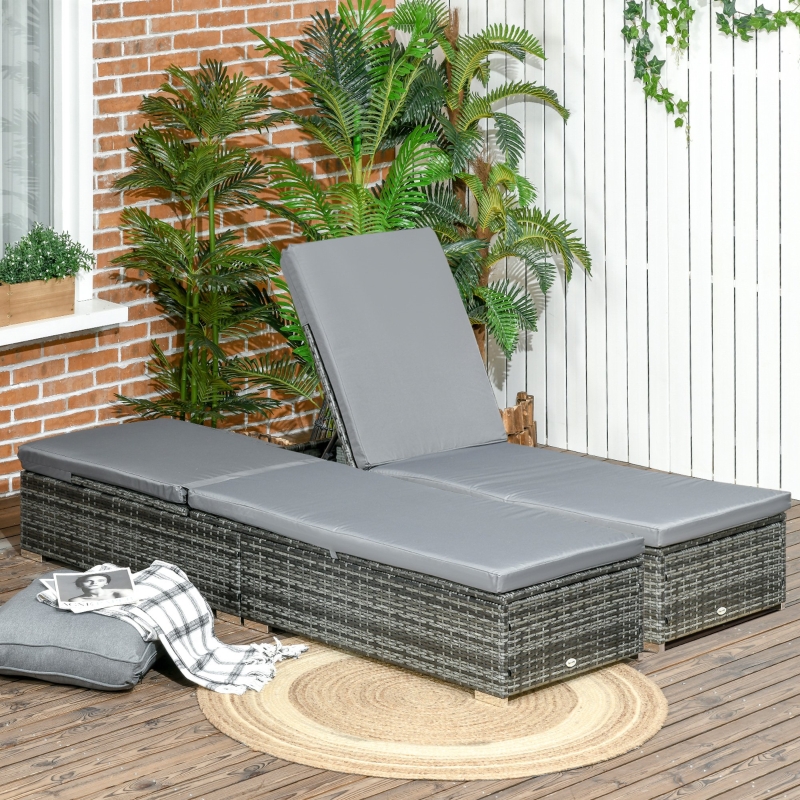 Best PE Rattan Sun Loungers set of 2 with Cushion, Outdoor 2 Pieces Garden Sunbed Furniture with 5-Level Recliner Backrest, Reclining Patio Wicker Bed Chair, Grey - Image 10