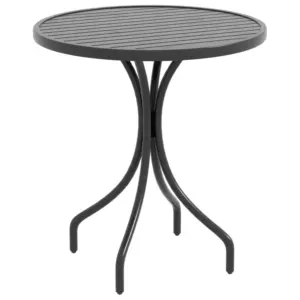 Best 66cm Patio Table, Round Garden Table, Outdoor Side Table with Steel Frame and Slat Tabletop, Black