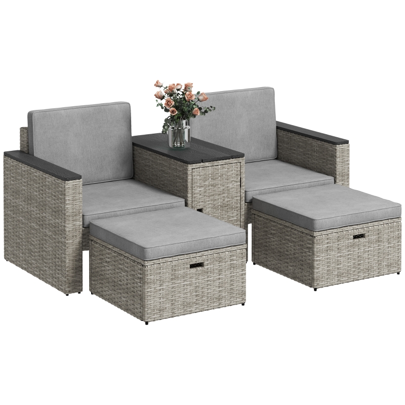 Best 5 Piece Rattan Garden Furniture Set, Nesting Outdoor Furniture Conversation Set with 2 Footstools, WPC Storage Coffee Table and Cushions, Wicker Garden Sofa for Conservatory, Terrace, Grey - Image 10