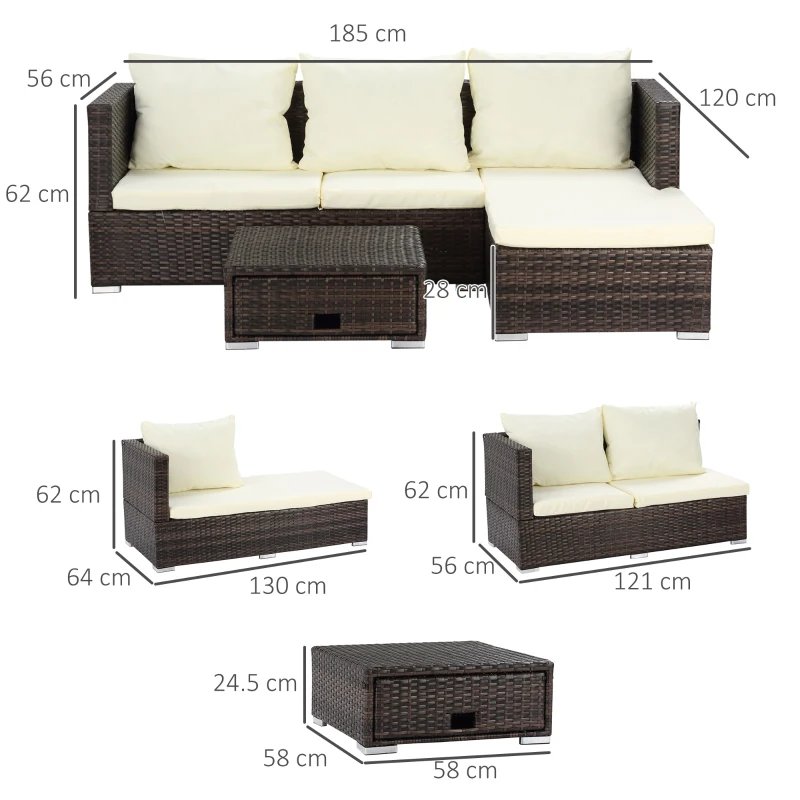 Best 3 Pieces Rattan Garden Furniture Sofa Set, 4 Seater Garden Corner Sofa with 5-Level Reclining Sun Lounger and Storage Coffee Table, Outdoor Furniture Conservatory Set with Cushions, Brown - Image 3
