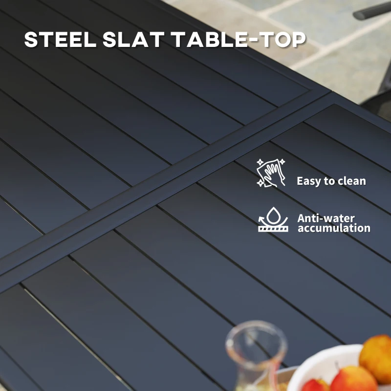 Best Rectangle Garden Table with Slat Top, Steel Frame, Outdoor Table for 6 Person, 150 x 80 x 74 cm, Black - Image 5