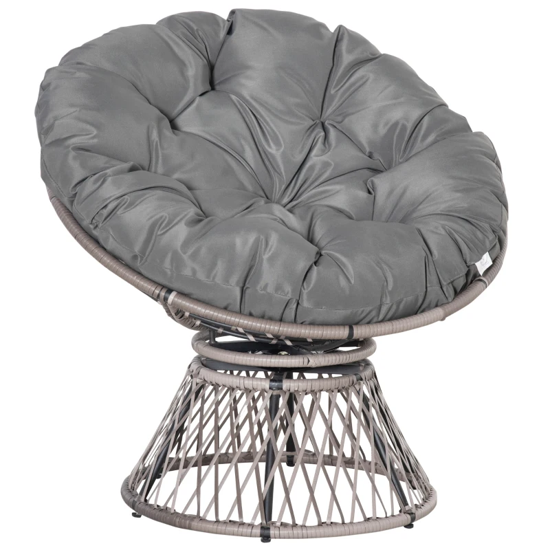 Best 360° Swivel Rattan Papasan Moon Bowl Chair Round Lounge Garden Wicker Basket Seat with Padded Cushion Oversized for Outdoor Indoor, Grey
